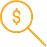 orange magnifying glass with dollar sign icon