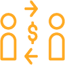 orange dollar sign in between two humans icon