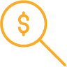 orange magnifying glass with dollar sign icon