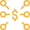 orange pins pointing to dollar sign icon