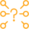orange question mark with pins around it icon
