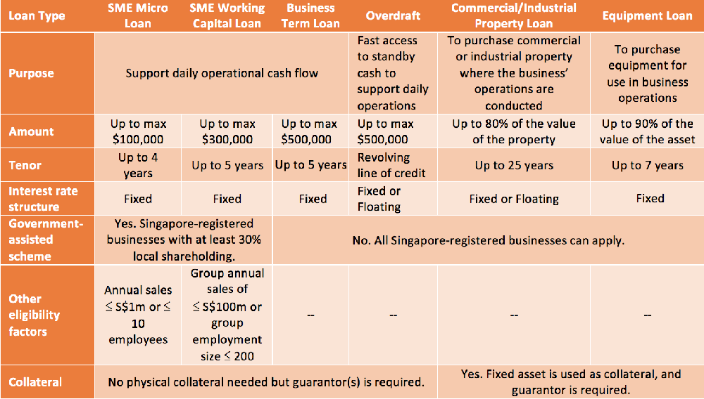 dbs business loan table