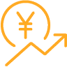 orange yen sign with upward arrow icon