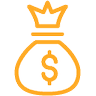 orange sack with dollar sign and crown on it