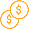 two orange dollar coins icon