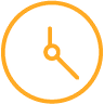 orange clock icon with two hands and no numbers