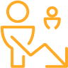 two orange avatars and downward arrow icon