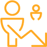 two orange avatars and downward arrow icon