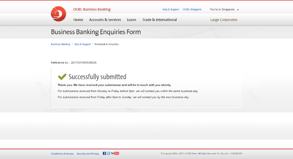 ocbc business banking form successfully submitted