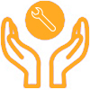 orange hands catching a wrench icon
