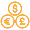 orange dollar, Euro, and GBP icon