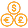 orange dollar, Euro, and GBP icon