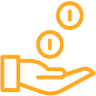A hand collecting two falling coins 