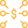 Dollar sign in the middle surrounded by multiple dots