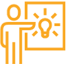 A man pointing at a light bulb