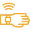 A hand displaying a watch with wave signal