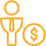 A man standing beside a coin showing dollar sign