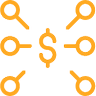 Dollar sign in the middle surrounded by multiple dots