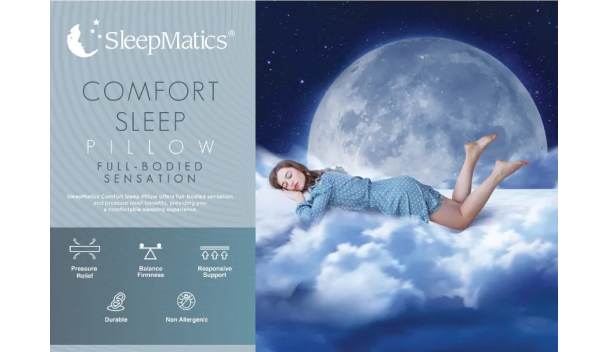 Sleepmatics Comfort Sleep Pillow C/W Woven Bag & Insert Card