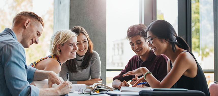 An international group MBA students involved in a classroom discussion