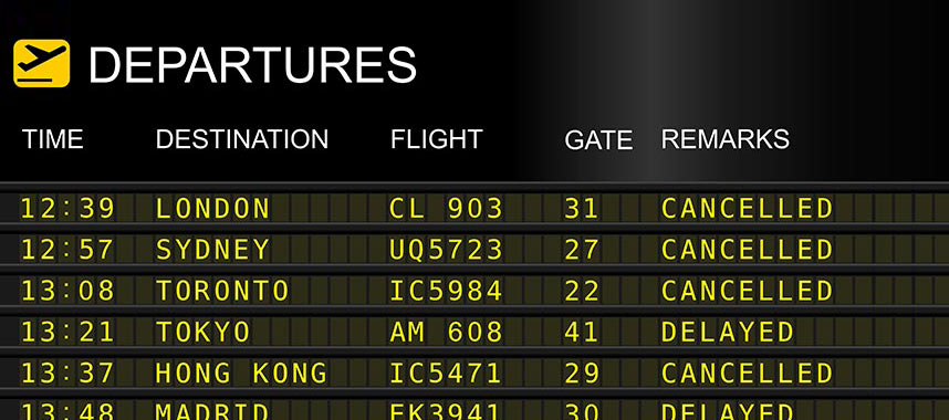 Flight cancellation and delays at the airport