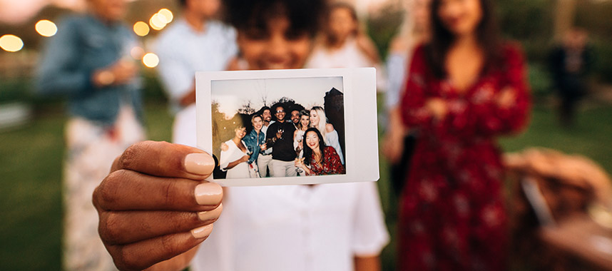 Polaroid of a happy bunch of friends