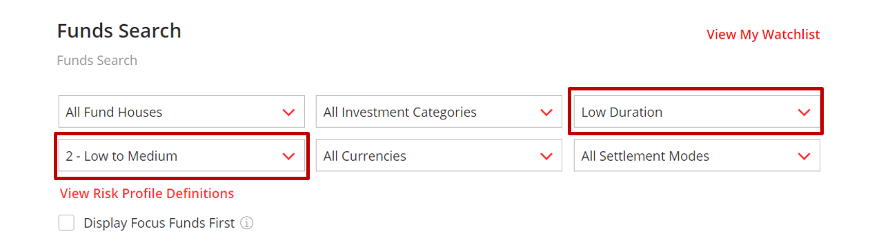 How to find short duration funds with DBS Funds Search.