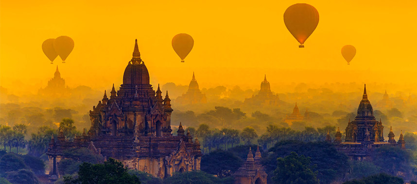 Hot air balloons take flight over Bagan in Mandalay, Myanmar