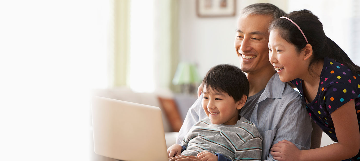 Family surfing web online and learning about cyber security tips together