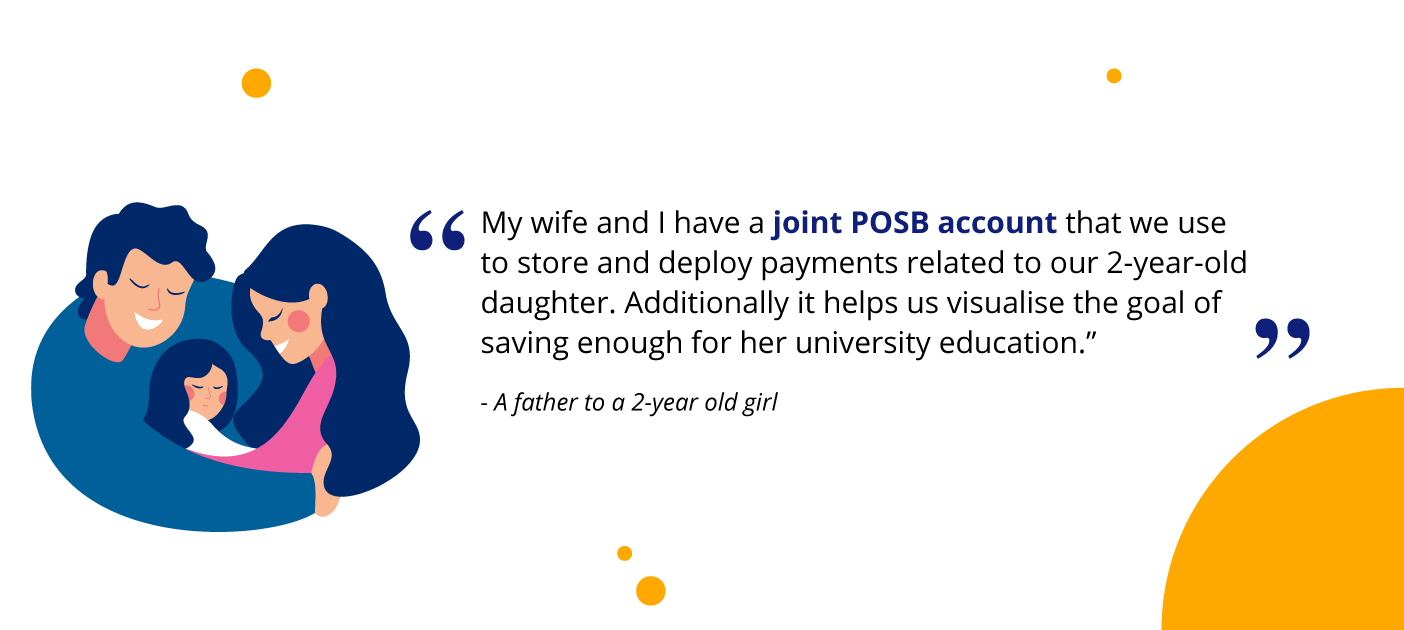 Young parents describe how they use a joint POSB account to store and make payments related to their 2-year-old daughter.
