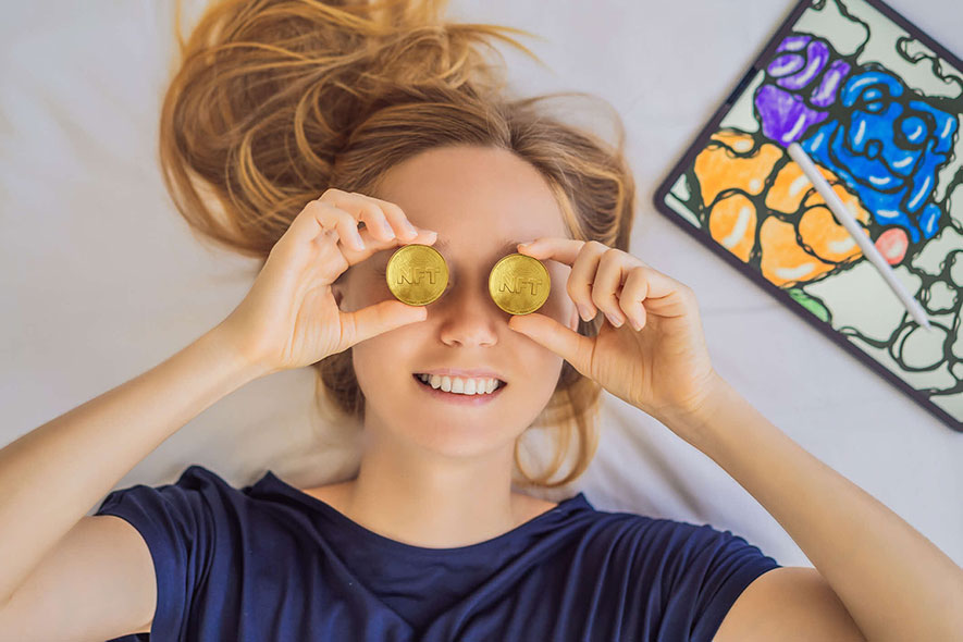 Woman playing coin eyes