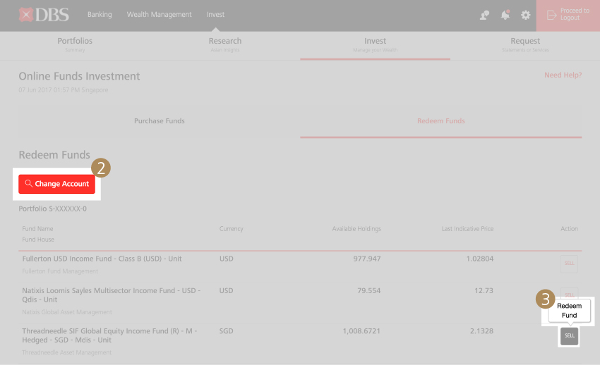 Redeem Funds - Step 2, 3