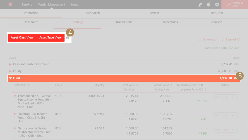 View Fund Holdings - Step 4, 5