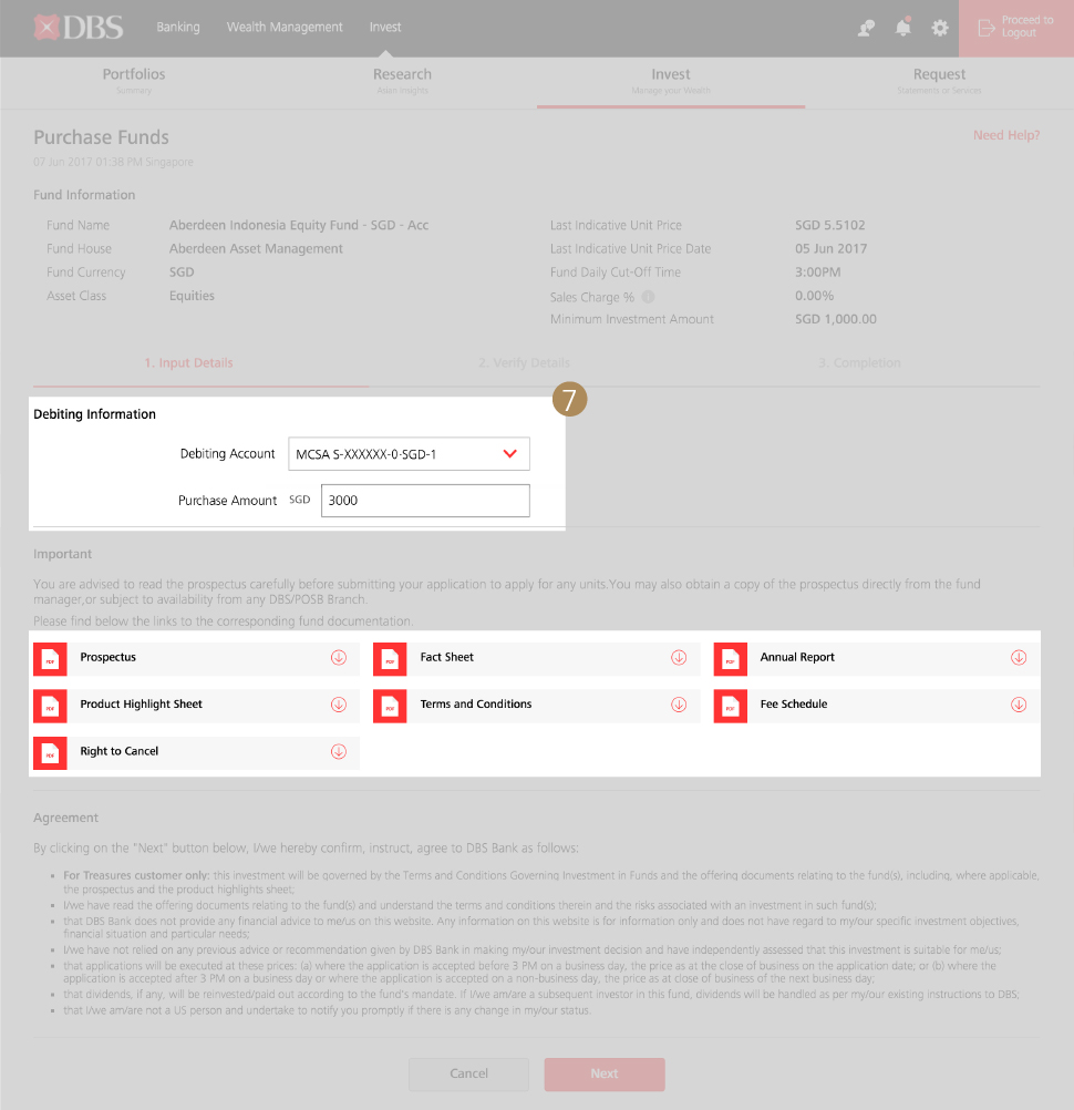 Purchase Funds/Funds Search - Step 7