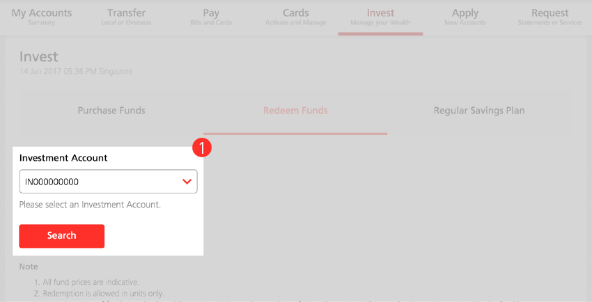 Redeem Funds - Step 1