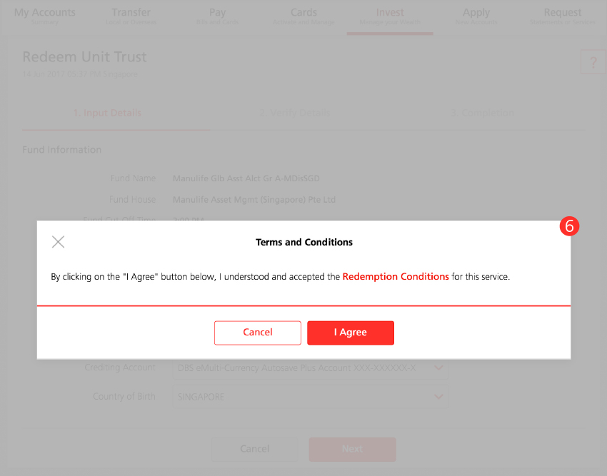 Redeem Funds - Step 6