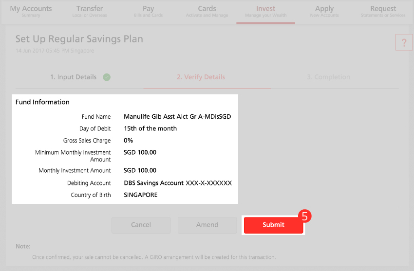 Regular Savings Plan - Step 5