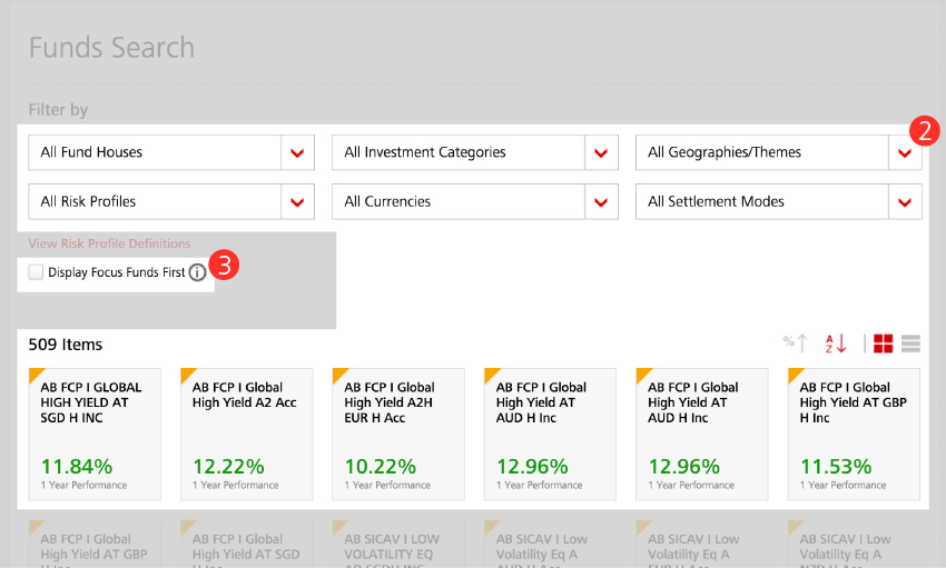 Purchase Funds/Funds Search - Step 2, 3