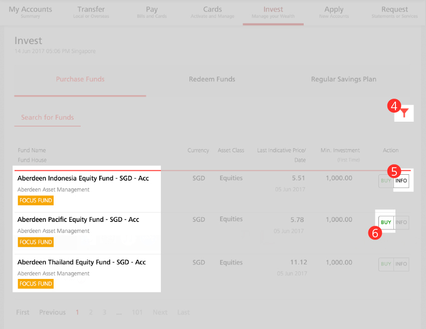 Purchase Funds/Funds Search - Step 4, 5, 6