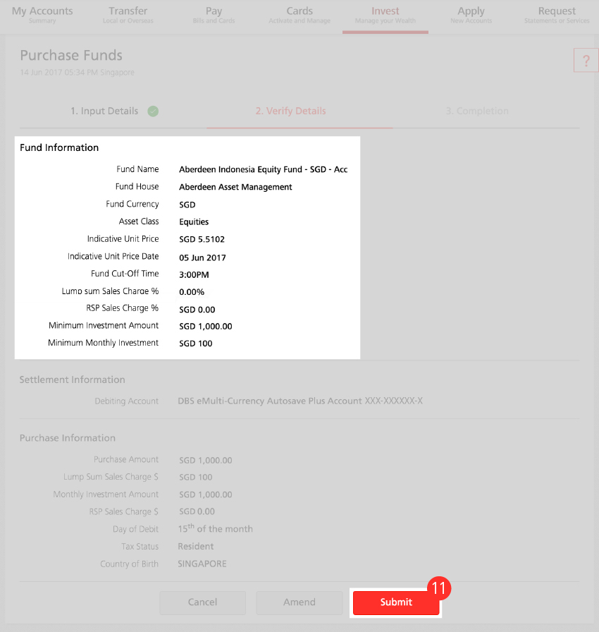 Purchase Funds/Funds Search - Step 11