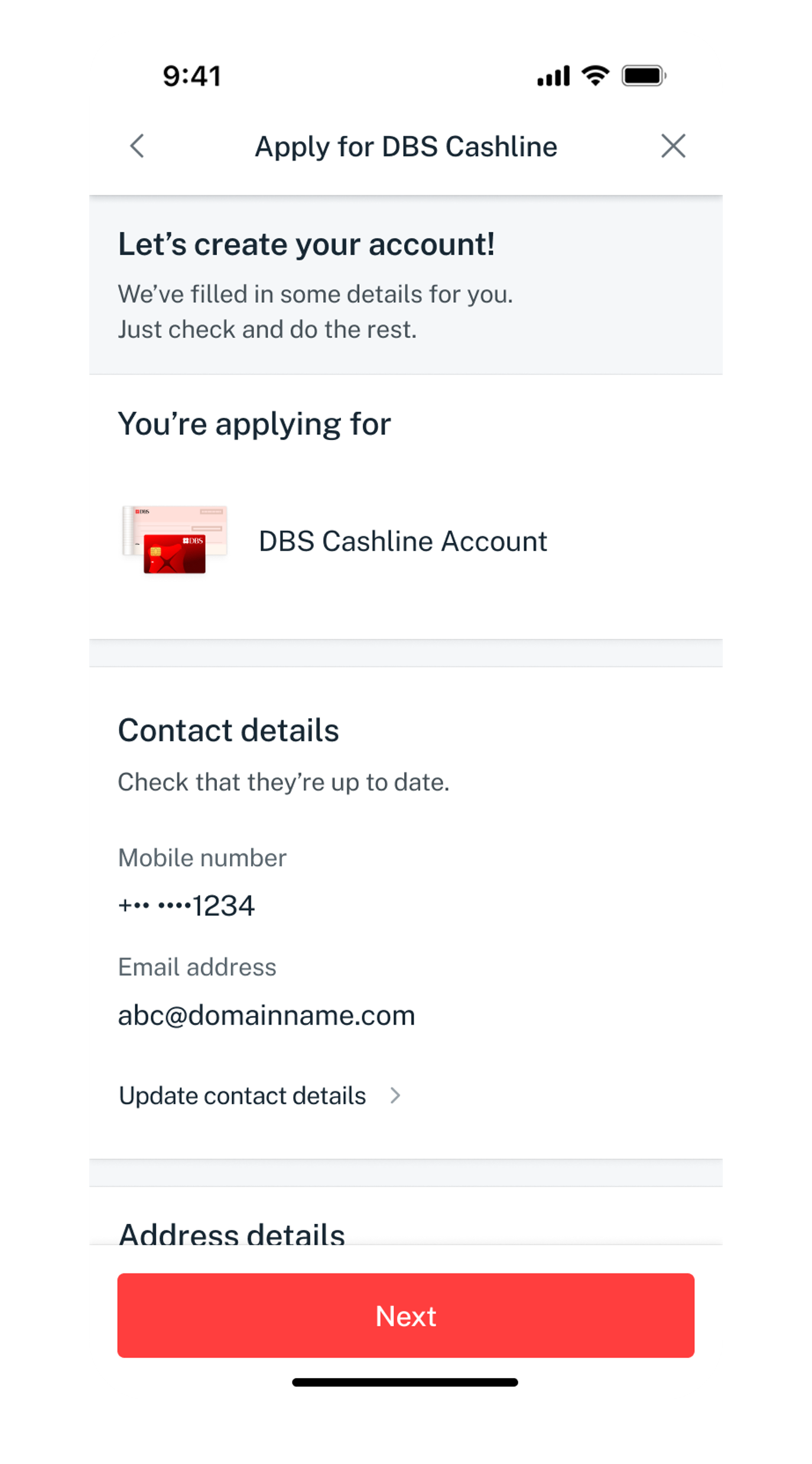 enter personal details