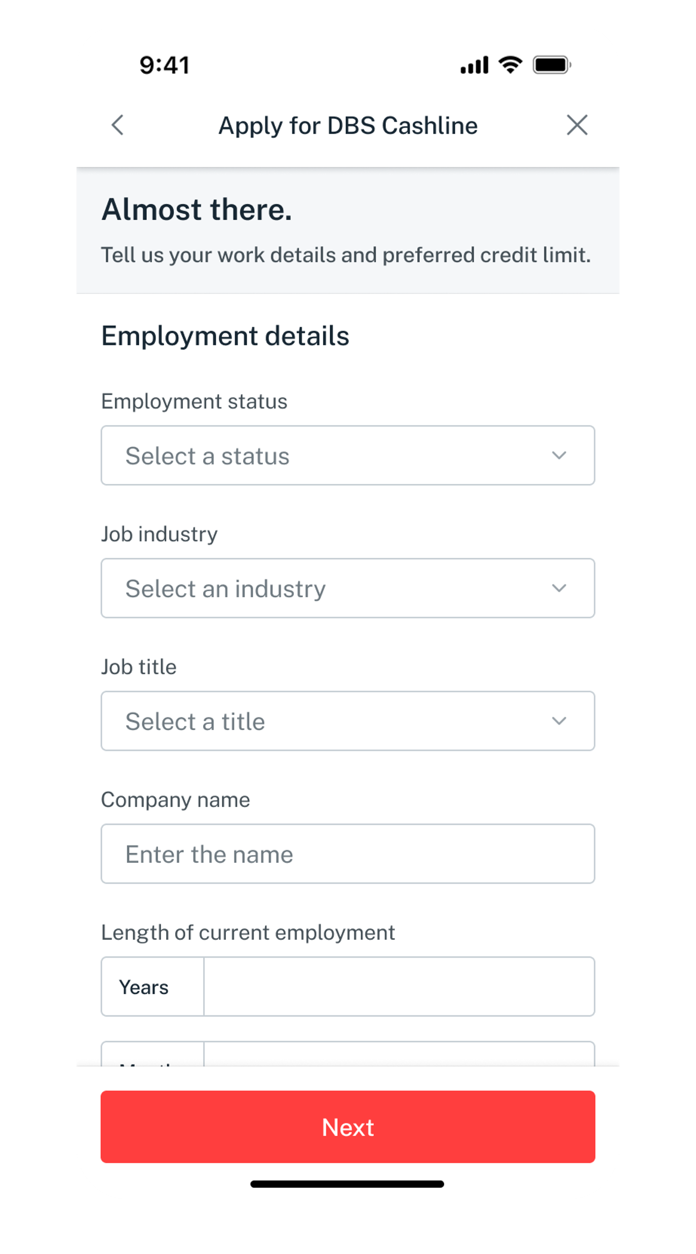 enter employment details