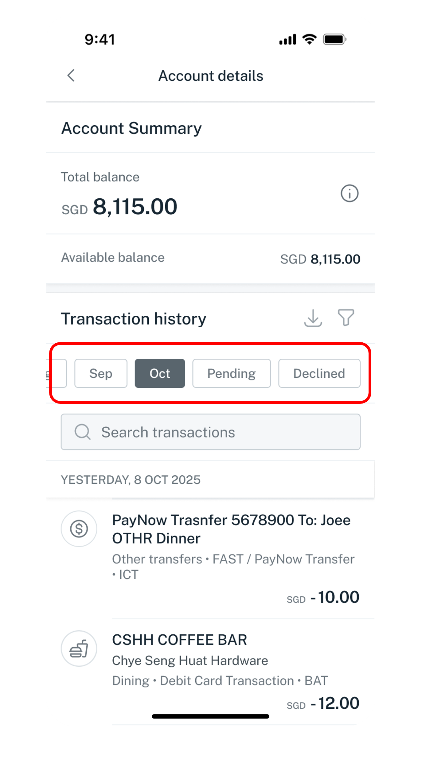 transaction history