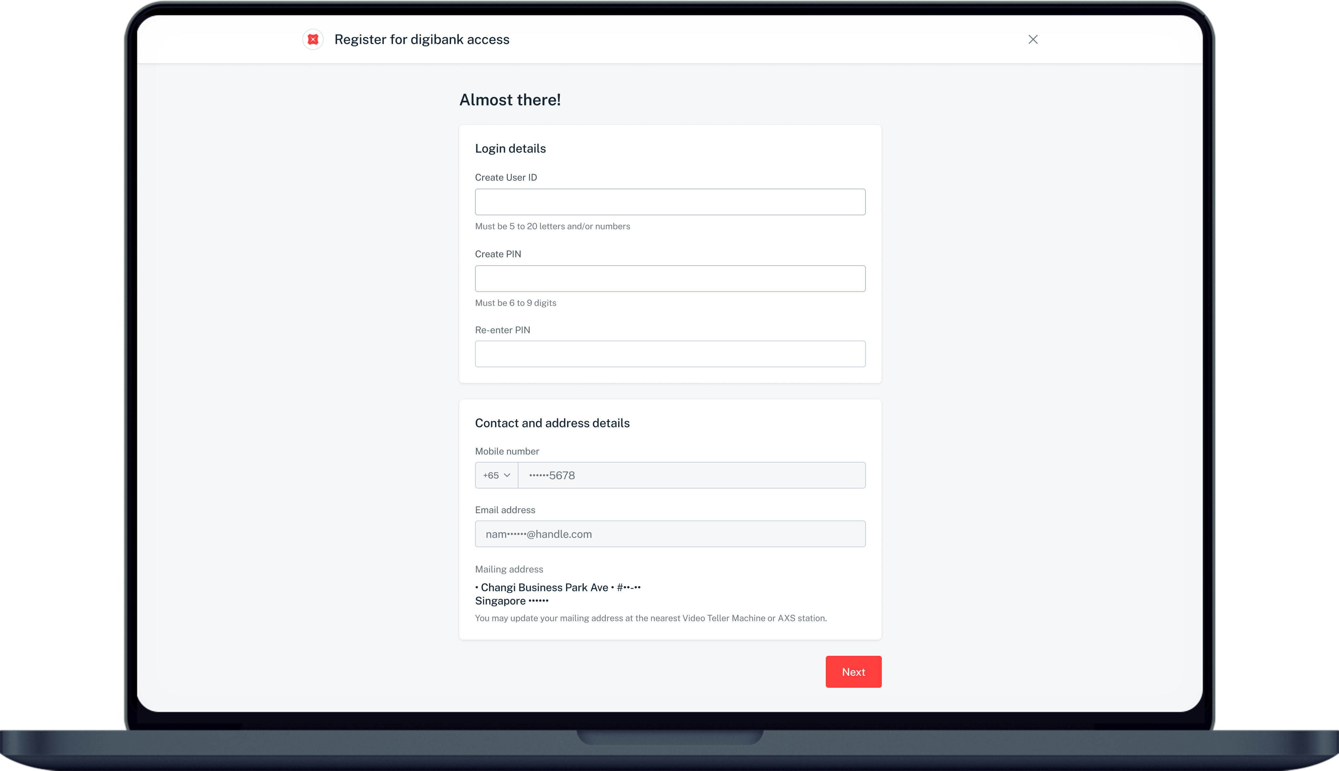 create digibank credentials