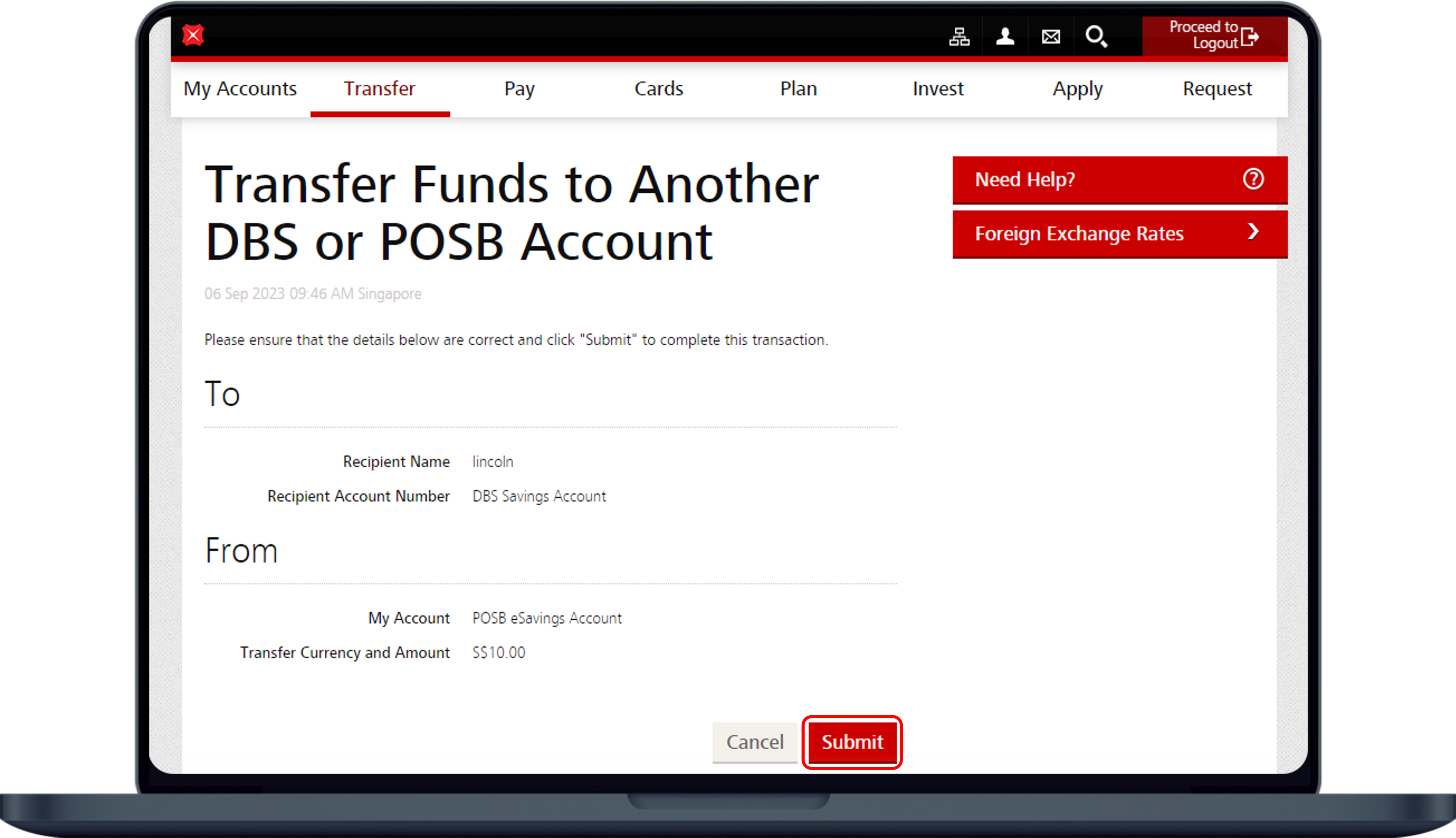 Transfer Funds to Other DBS/POSB Account DBS Singapore