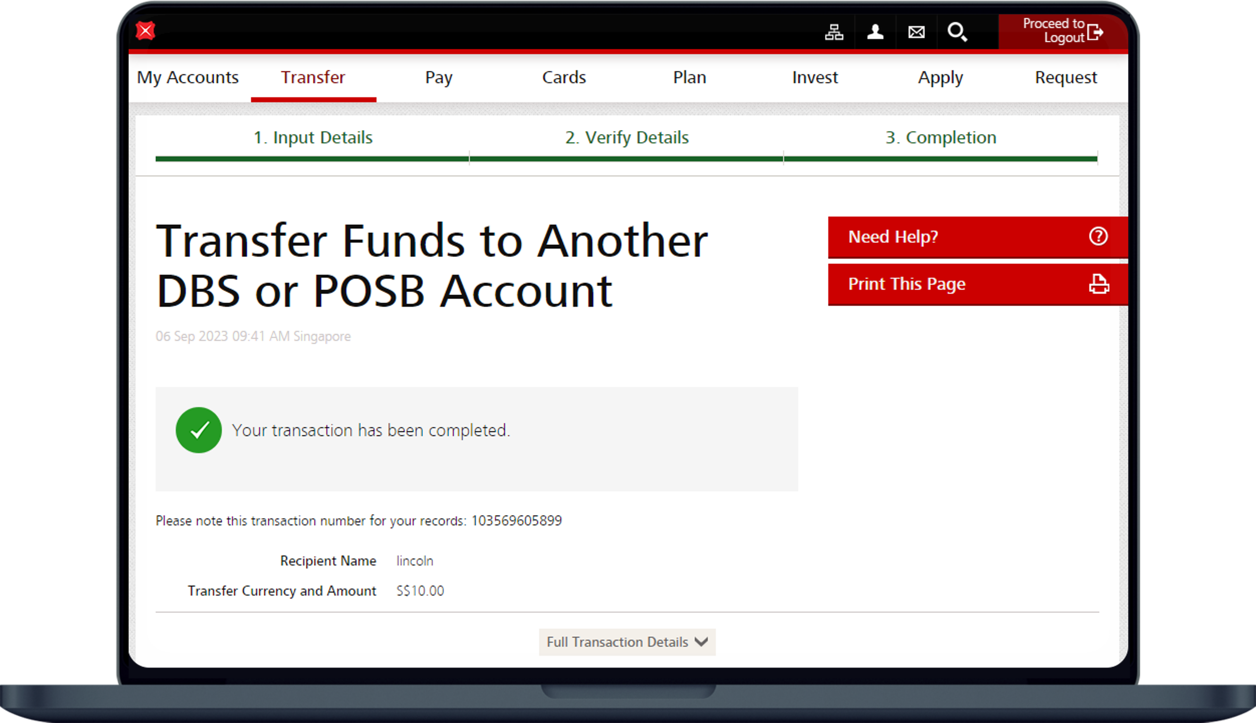 Transfer Funds to Other DBS/POSB Account DBS Singapore