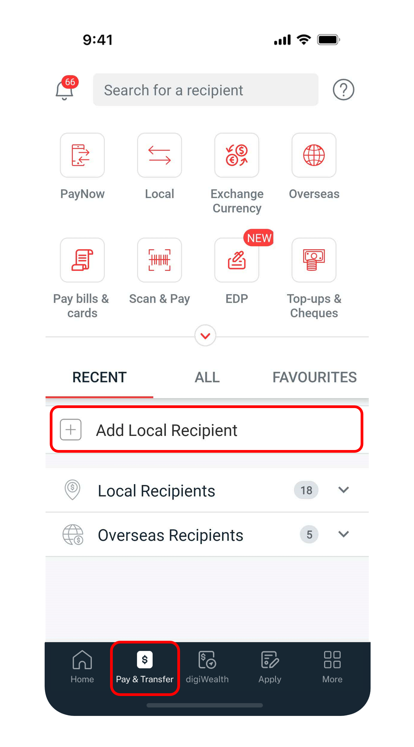 pay and transfer dashboard