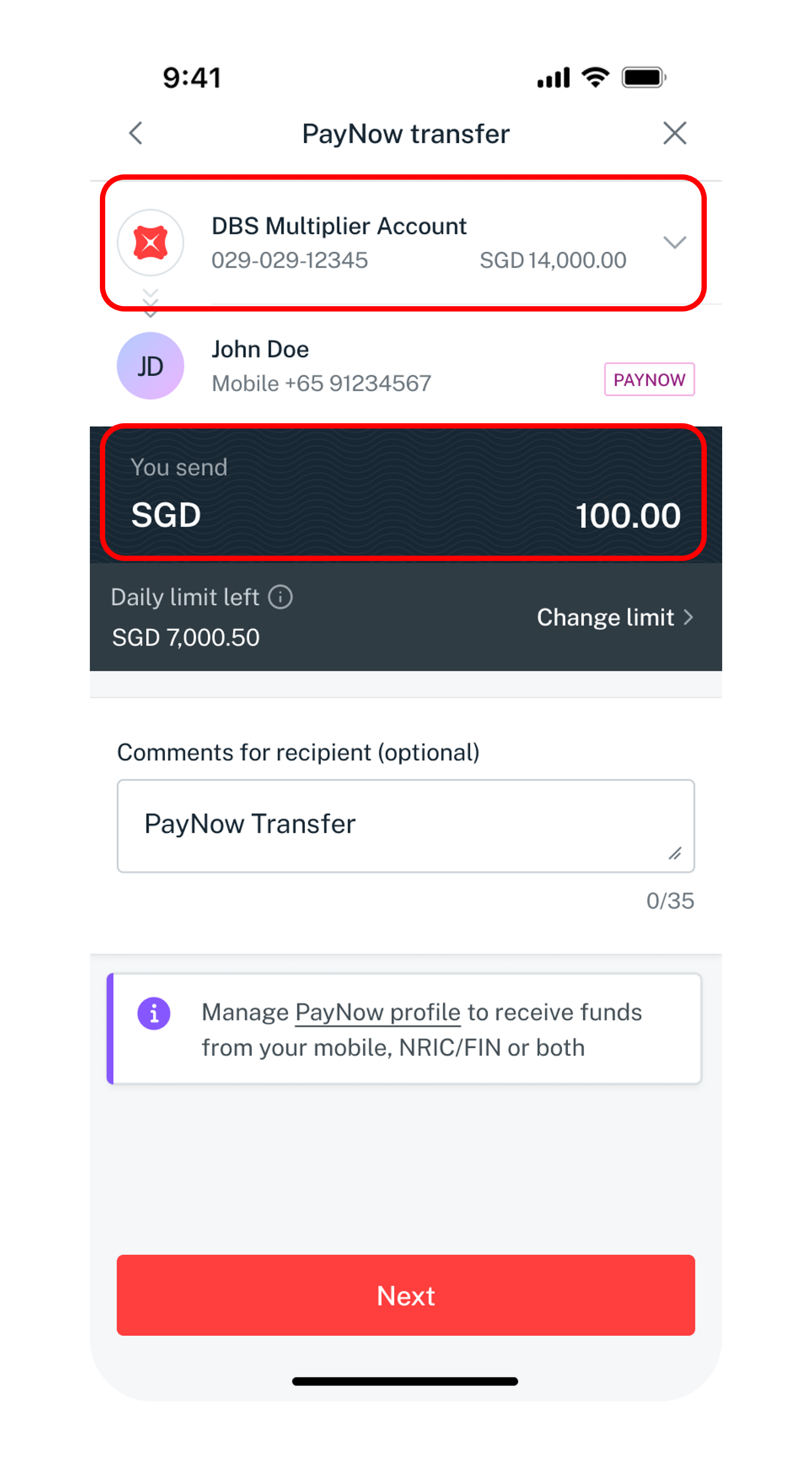 transfer details