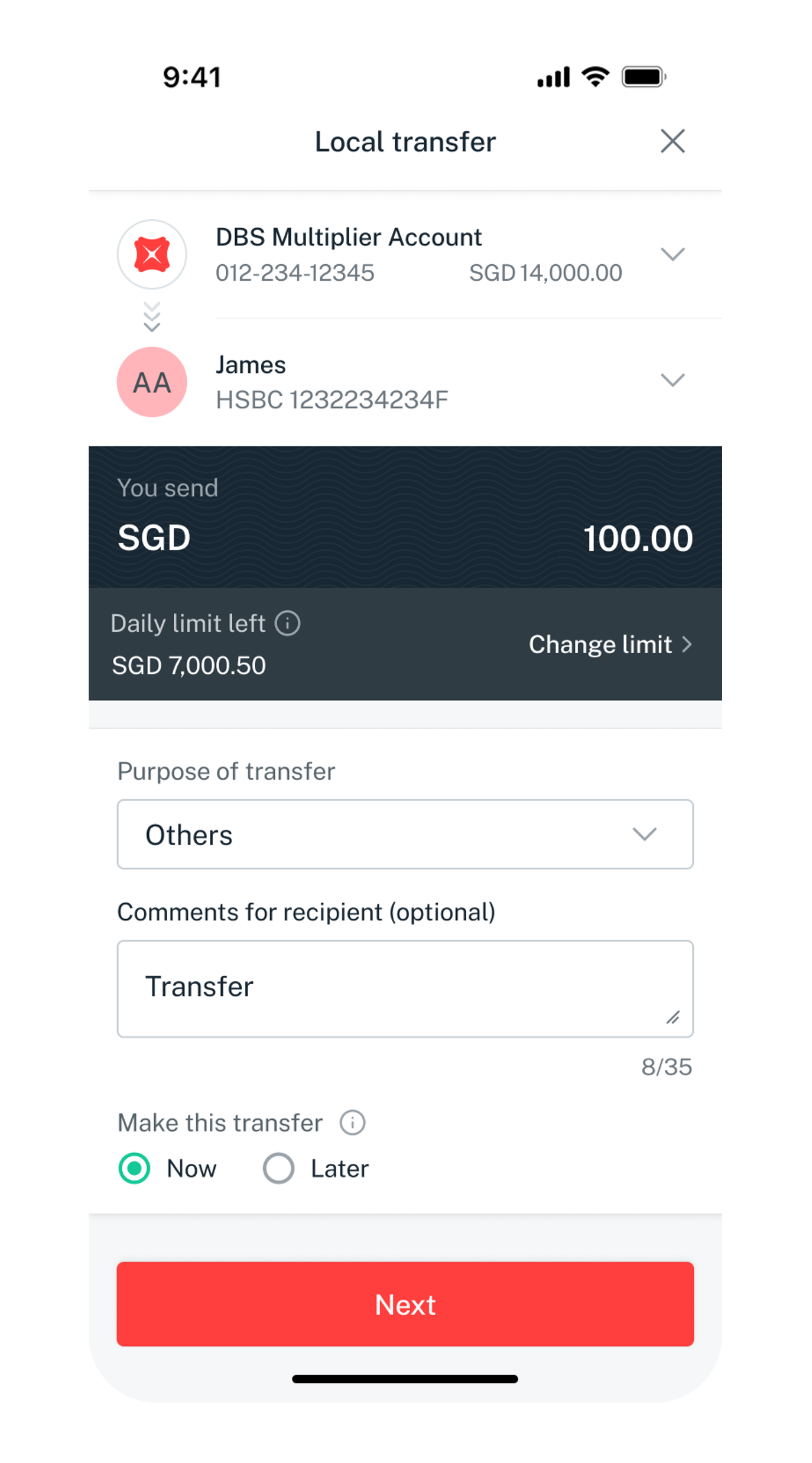 transfer details