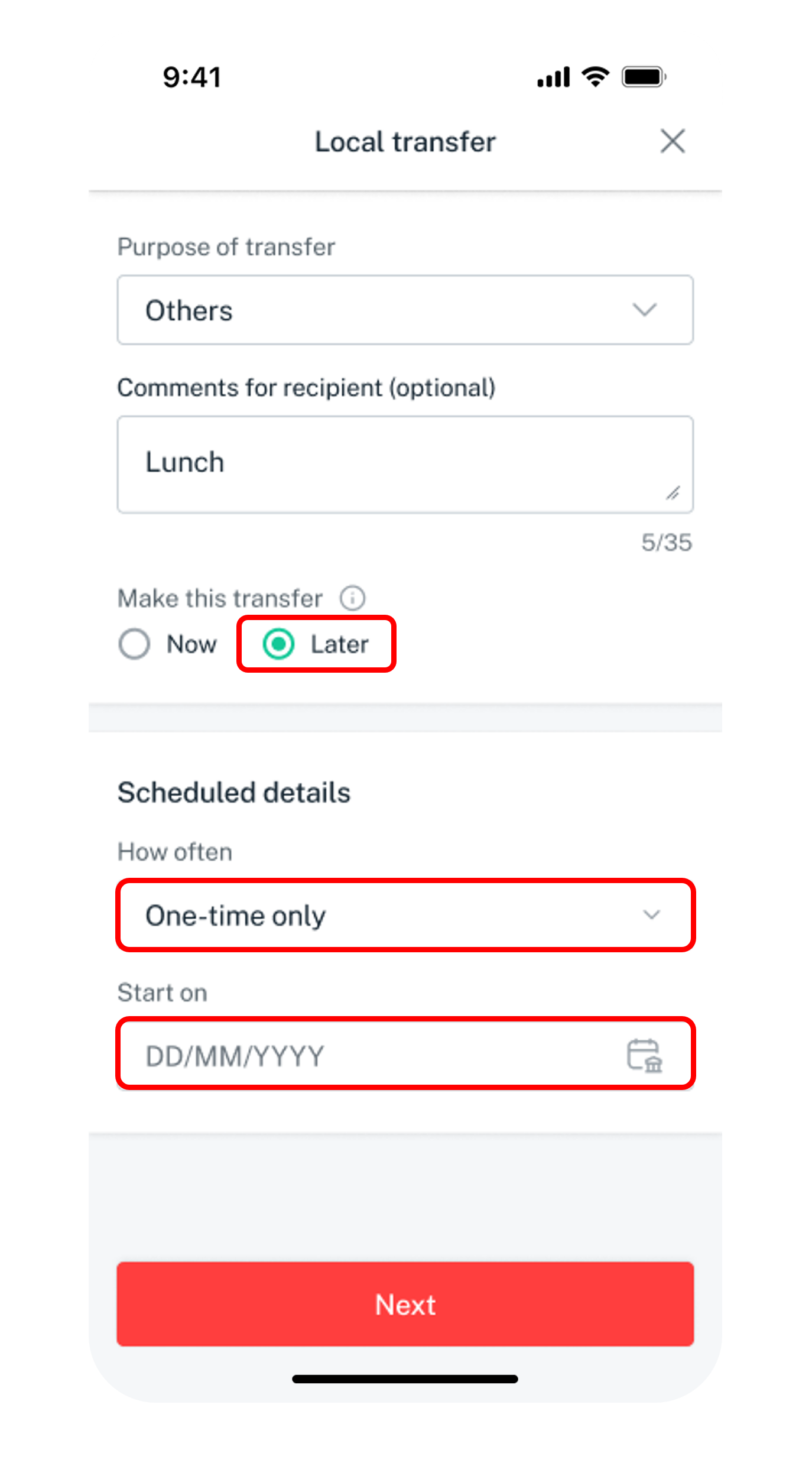 schedule transfer